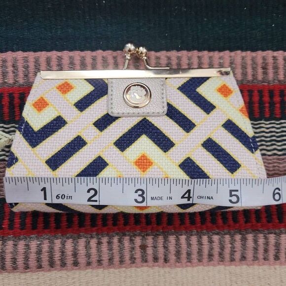 NWT Spartina 449 Harbor Light Island Clasp Coin Purse Wallet Leather Linen - Picture 6 of 7